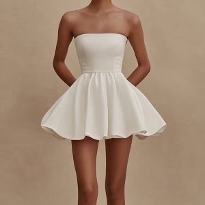White Strapless A Line Short Graduation Dress