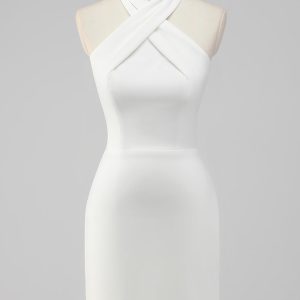 White Halter Short Tight Graduation Dress