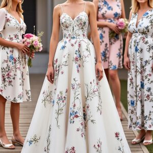 White Floral Long Wedding Dress with Appliques