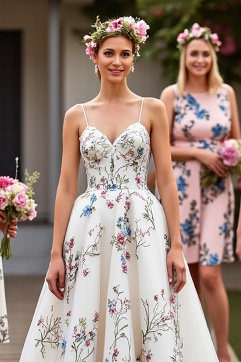 White Floral Long Wedding Dress with Appliques - Image 3