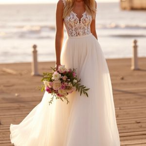 White Long A Line Wedding Dress with Lace