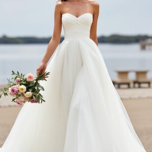 Strapless A Line White Long Wedding Dress