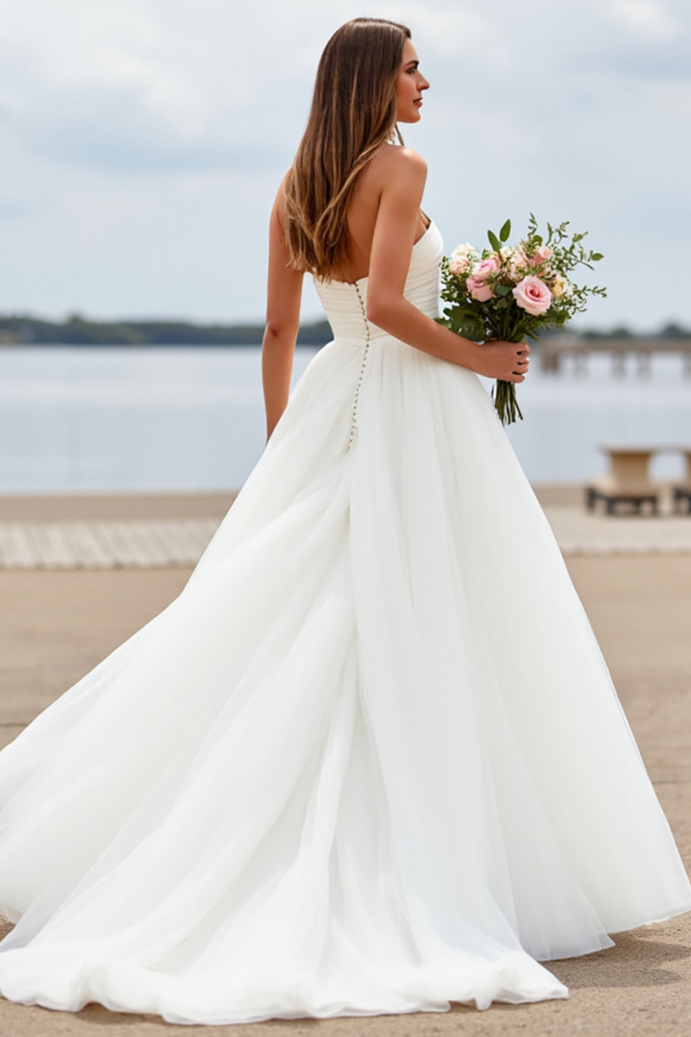 Strapless A Line White Long Wedding Dress - Image 2