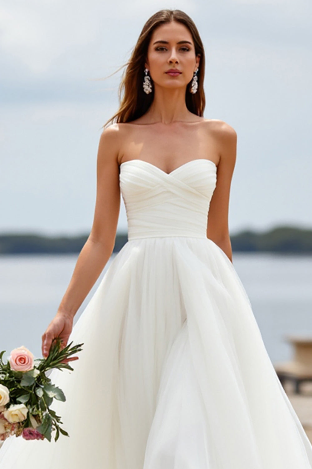 Strapless A Line White Long Wedding Dress - Image 3