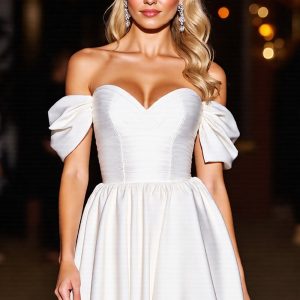 White Off The Shoulder A Line Homcoming Dress