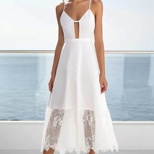 White Keyhole A Line Graduation Dress With Lace