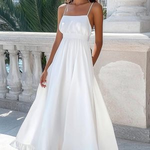 White Chiffon A Line Long Holiday Party Dress