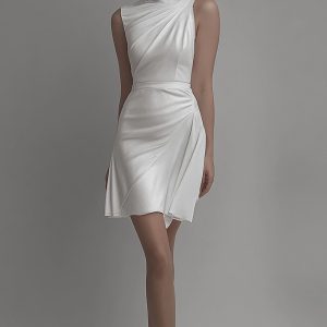 White Sheath High Neck Short Graduation Dress