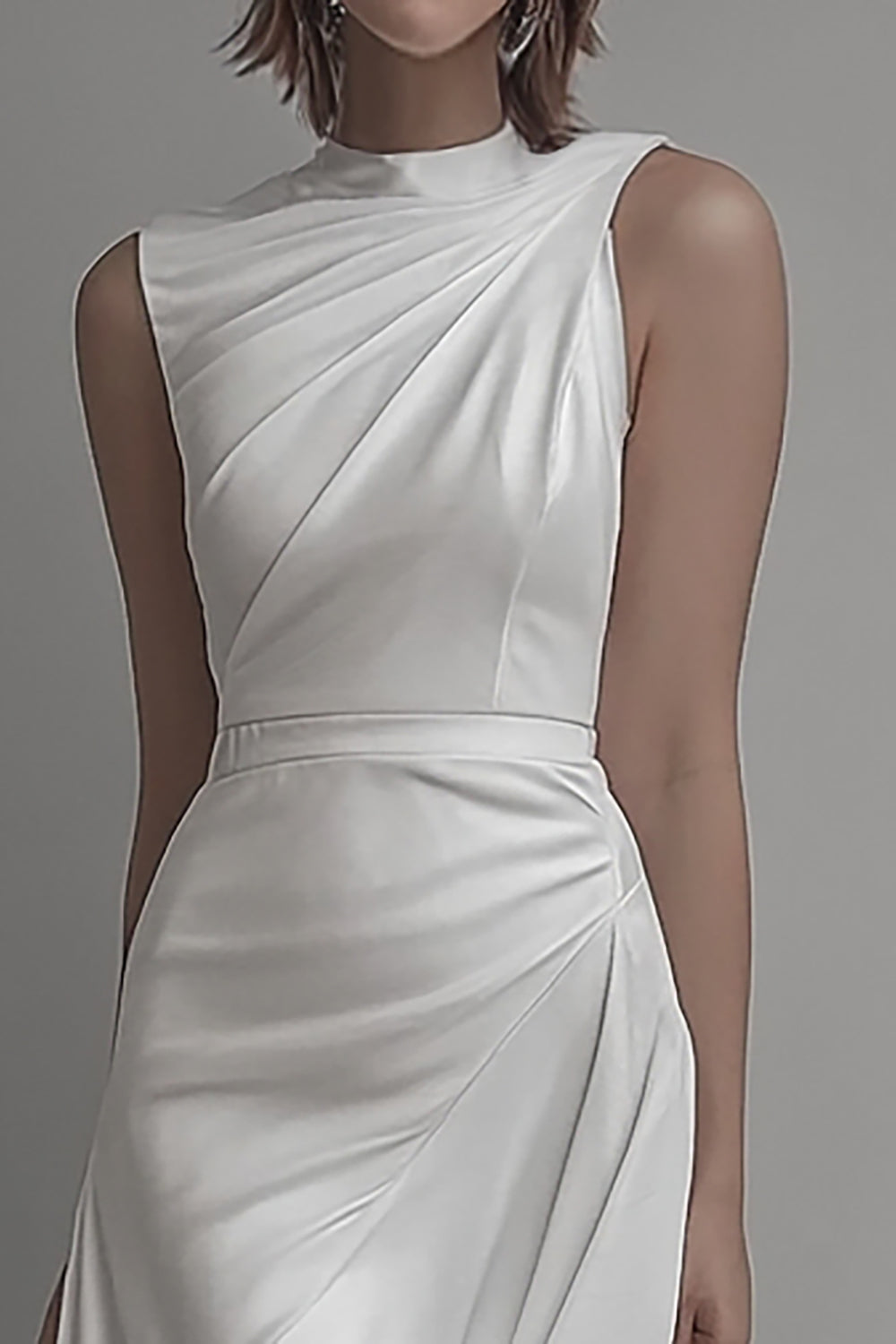 White Sheath High Neck Short Graduation Dress - Image 2