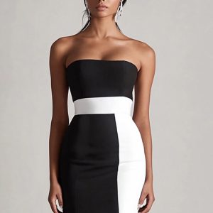 Strapless Bodycon Black and White Graduation Dress