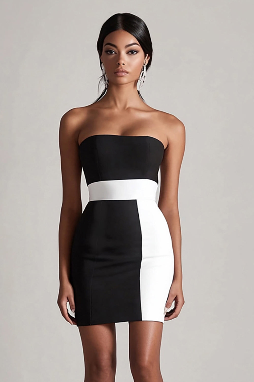 Strapless Bodycon Black and White Graduation Dress