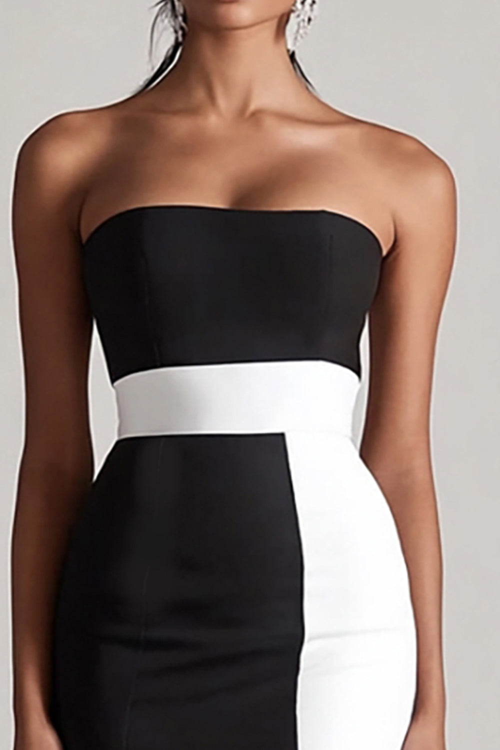 Strapless Bodycon Black and White Graduation Dress - Image 2