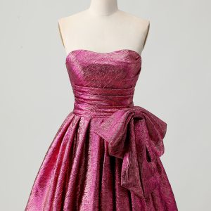Strapless A-Line Dark Purple Homecoming Dress with Bow