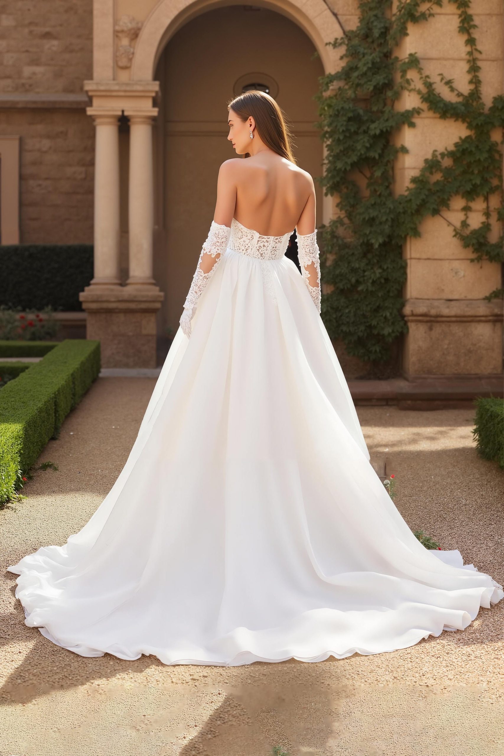 Strapless Appliqued Ivory Bridal Gown Dress With Sweep Train - Image 2