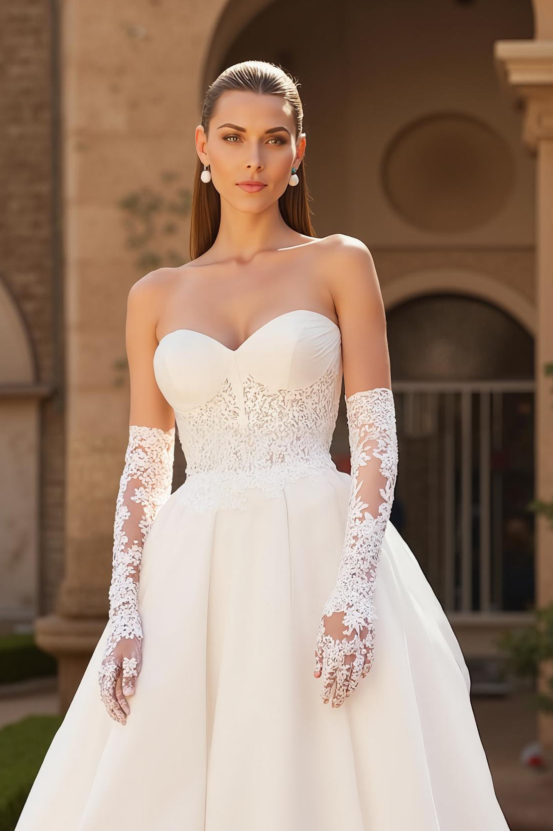 Strapless Appliqued Ivory Bridal Gown Dress With Sweep Train - Image 3