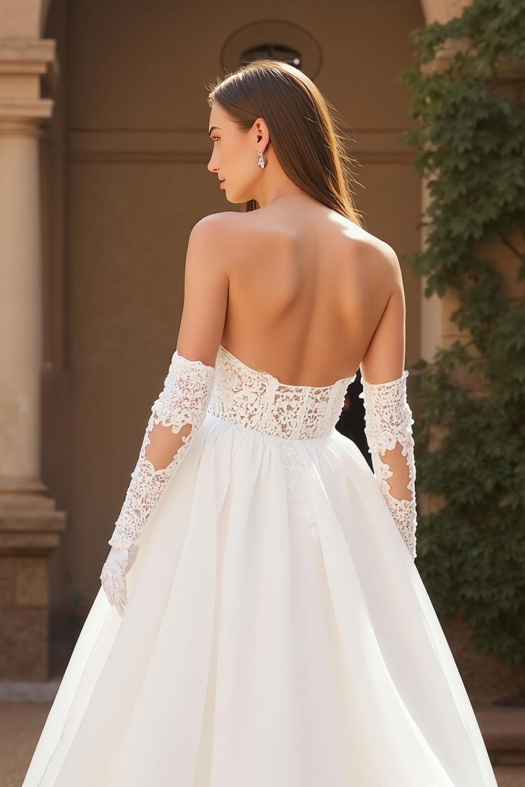 Strapless Appliqued Ivory Bridal Gown Dress With Sweep Train - Image 4