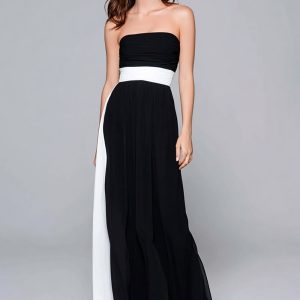 Strapless Black and White A-Line Long Formal Dress