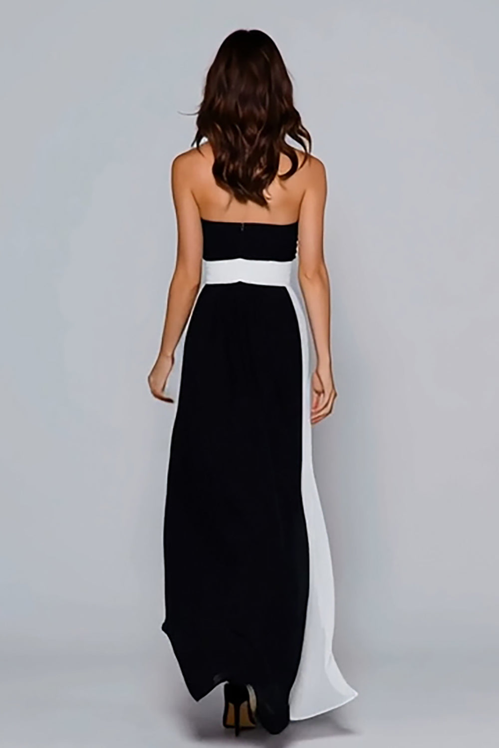 Strapless Black and White A-Line Long Formal Dress - Image 2