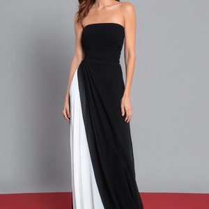 Strapless Black and White Long Formal Dress