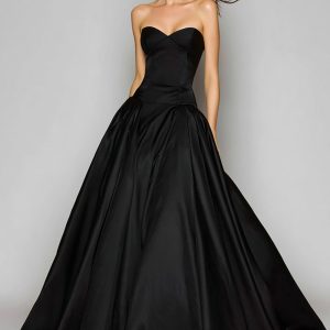 Strapless Black A-Line Long Formal Dress
