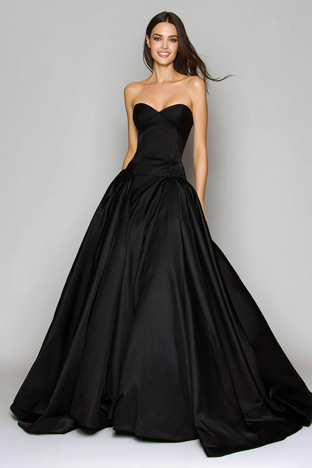 Strapless Black A-Line Long Formal Dress