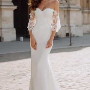 White Mermaid Off The Shoulder Wedding Dress With Lace