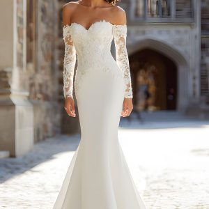 White Long Sleeve Mermaid Wedding Dress with Lace