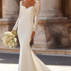 White Mermaid Long Sleeve Wedding Dress With Lace