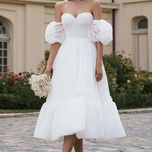 Strapless A-Line Ivory Engagement Dress With Removable Sleeves
