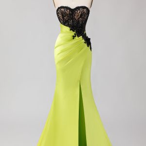 Strapless Black Green Mermaid Sequin Prom Dress