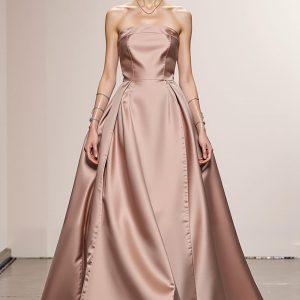 Strapless A-Line Light Pink Maxi Evening Dress