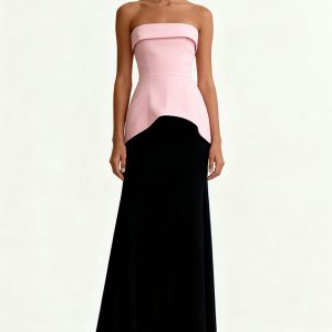 Strapless Black and Pink A-Line Long Formal Dress
