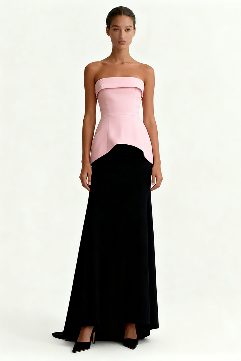 Strapless Black and Pink A-Line Long Formal Dress