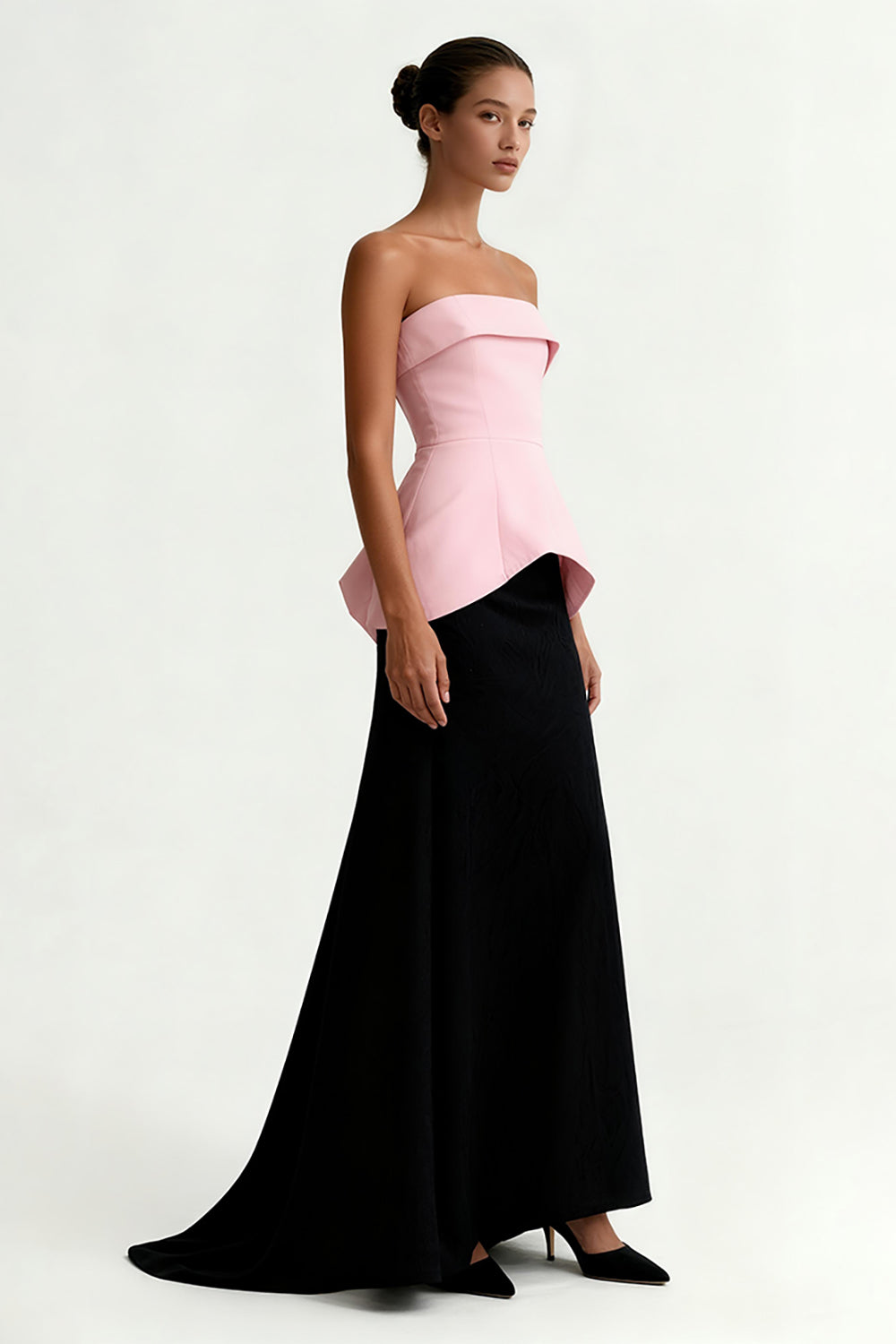 Strapless Black and Pink A-Line Long Formal Dress - Image 2