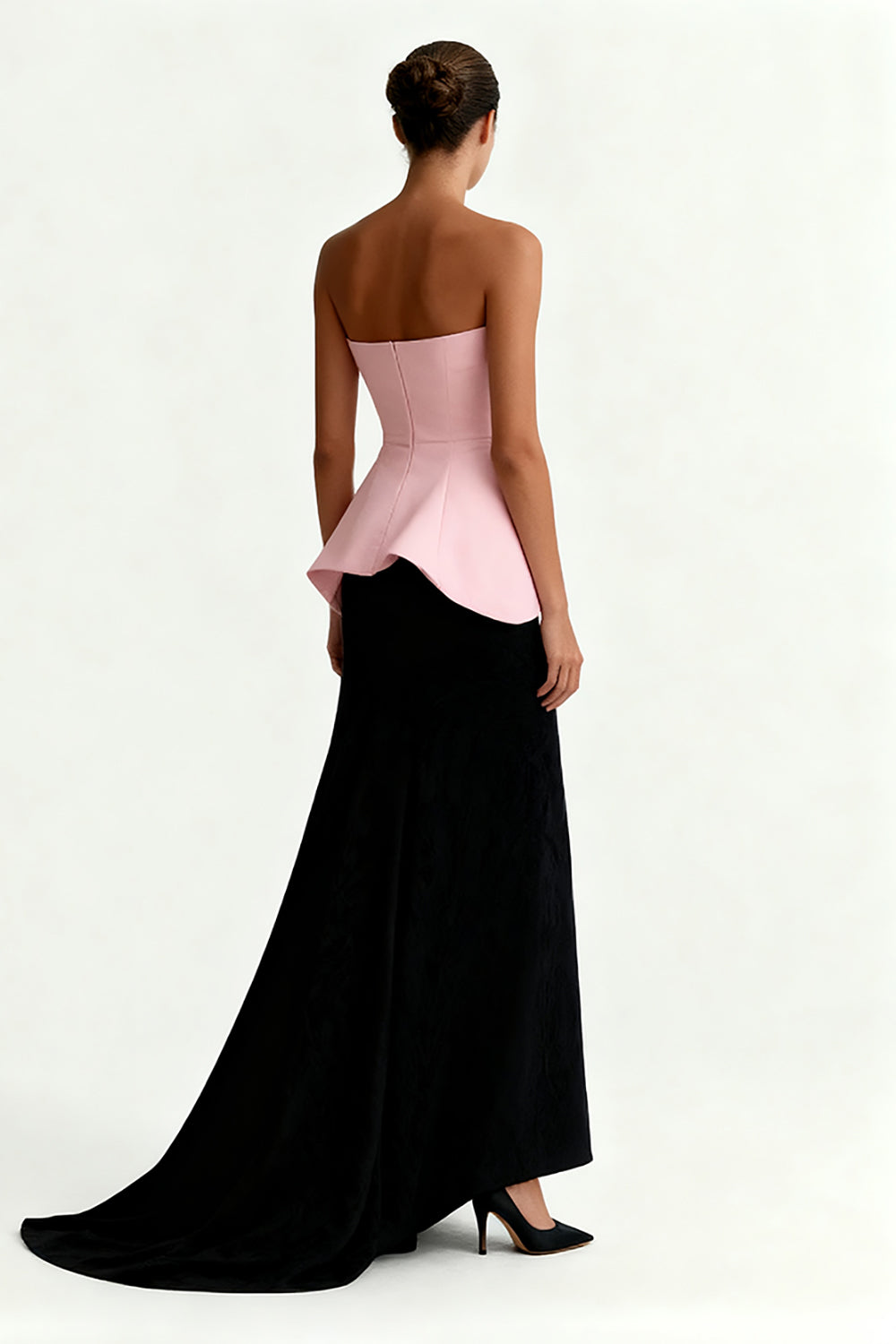 Strapless Black and Pink A-Line Long Formal Dress - Image 3