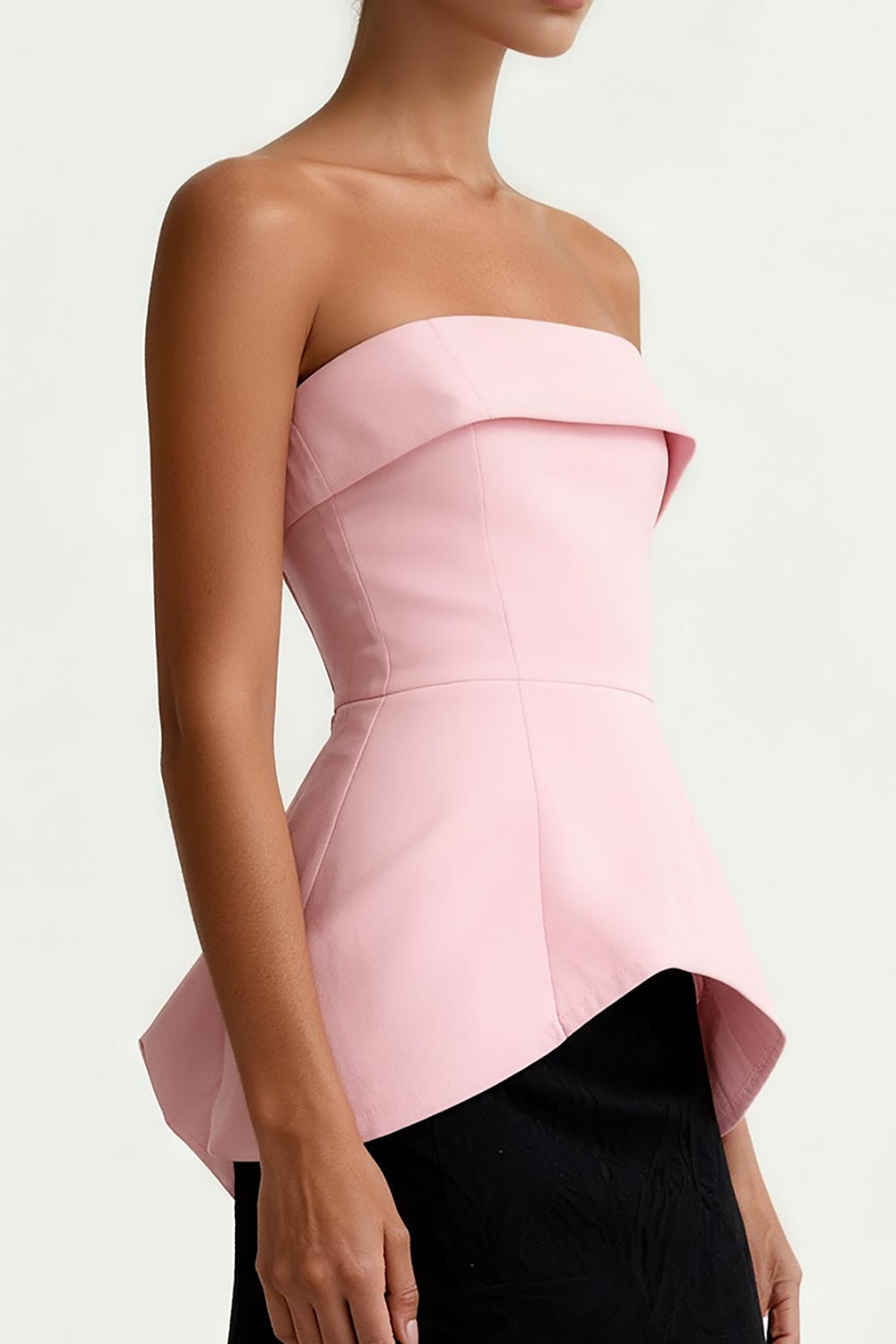 Strapless Black and Pink A-Line Long Formal Dress - Image 4