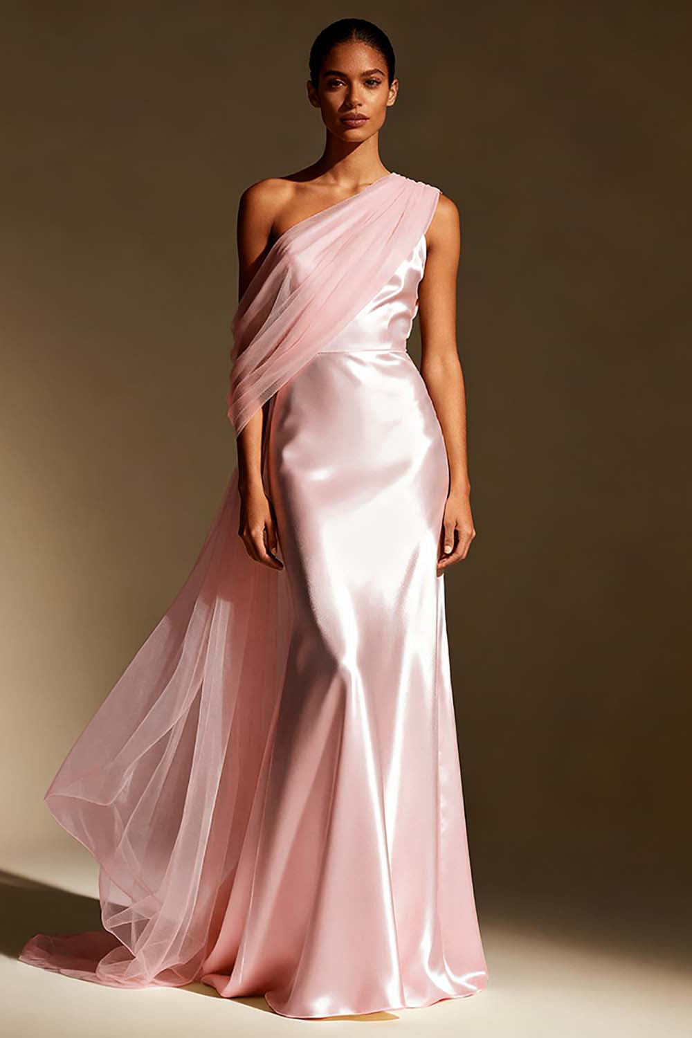 White Mermaid One Shoulder Maxi Evening Dress with Sash - Image 5