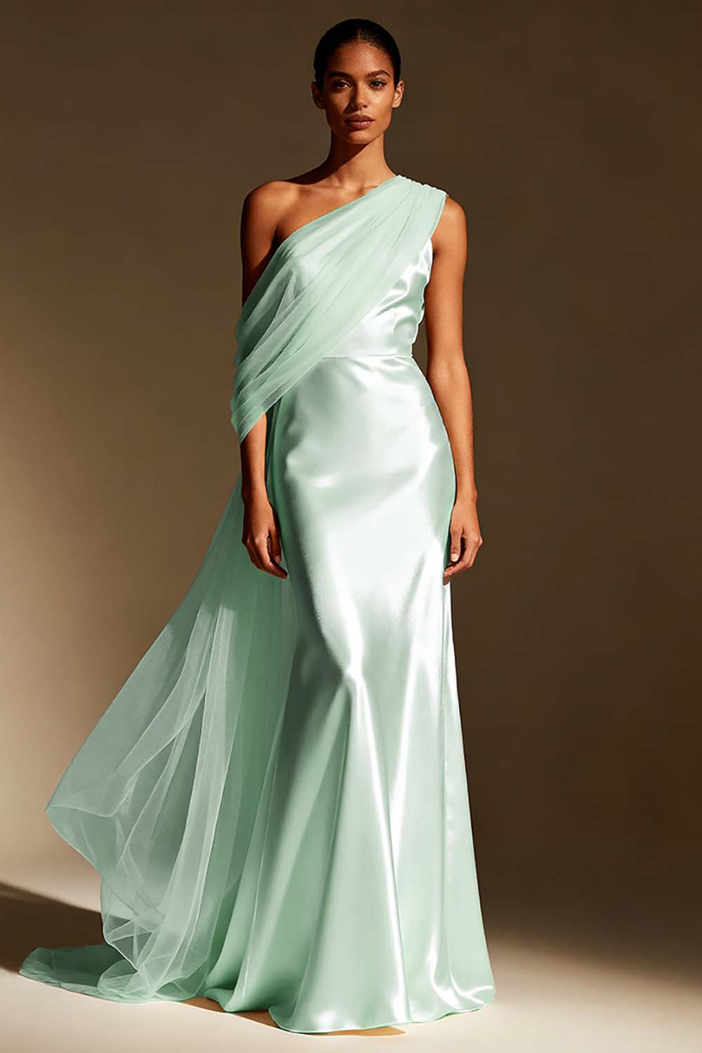 White Mermaid One Shoulder Maxi Evening Dress with Sash - Image 7