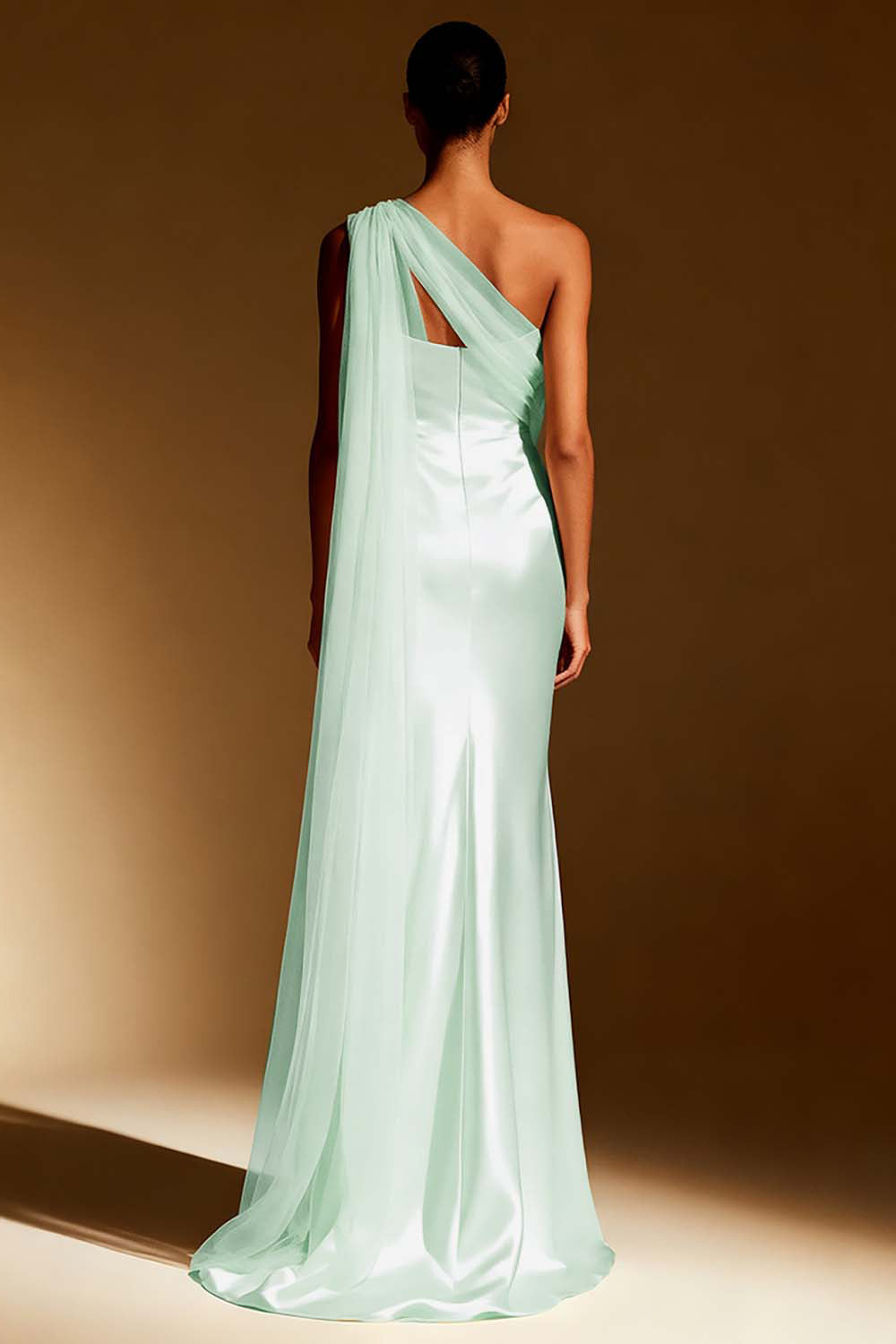 White Mermaid One Shoulder Maxi Evening Dress with Sash - Image 8