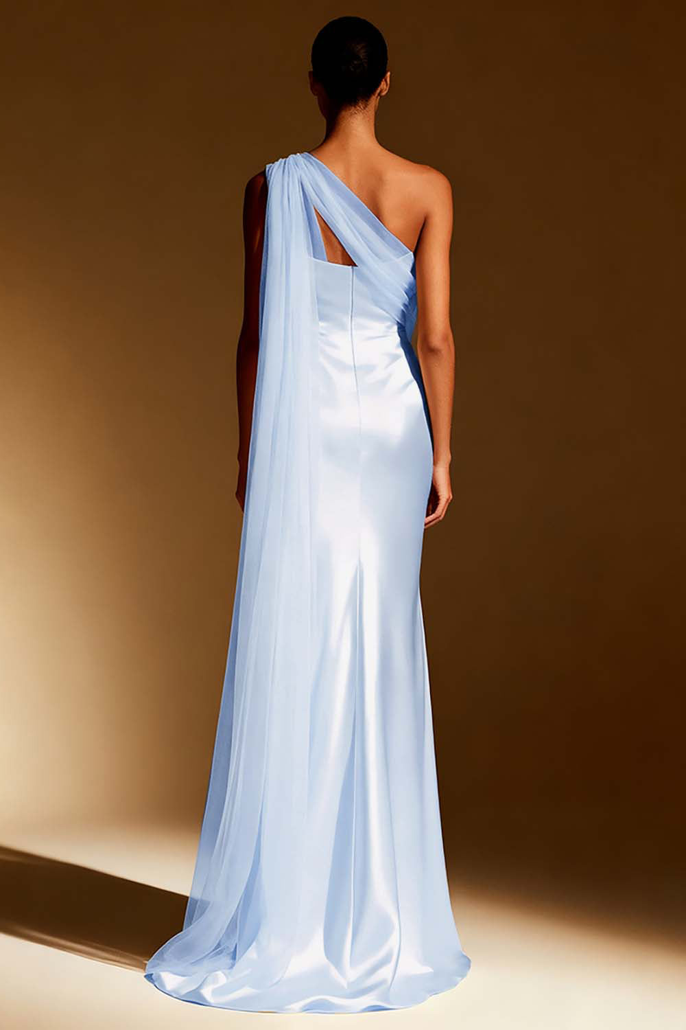 White Mermaid One Shoulder Maxi Evening Dress with Sash - Image 10