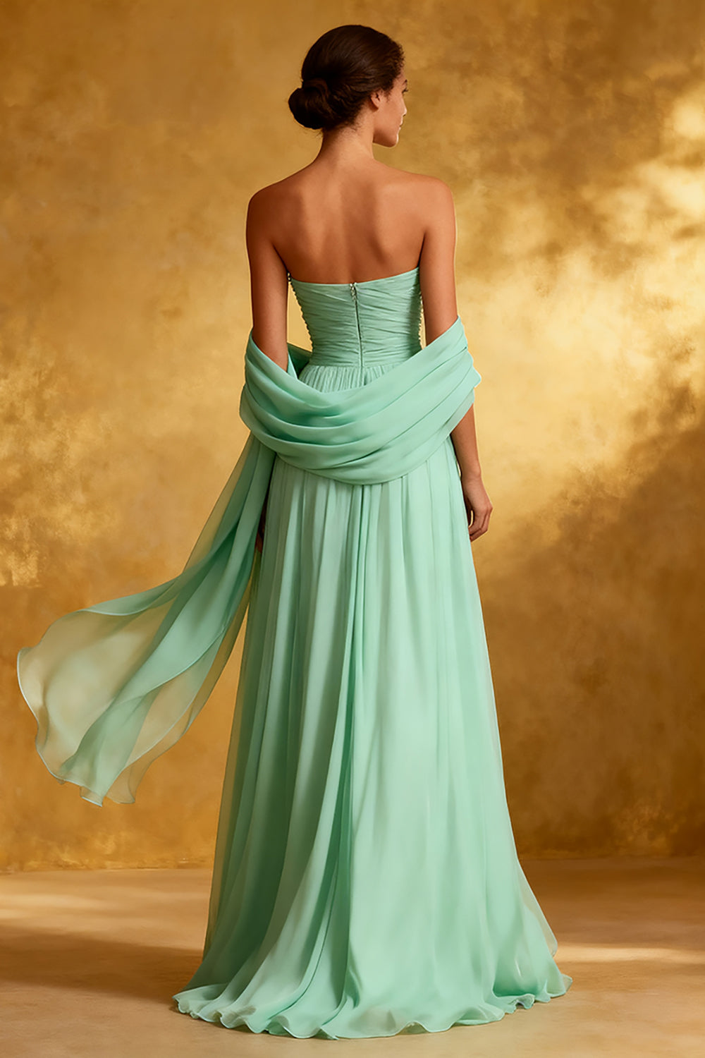 Strapless A-Line Mint Green Maxi Evening Dress with Beading - Image 2