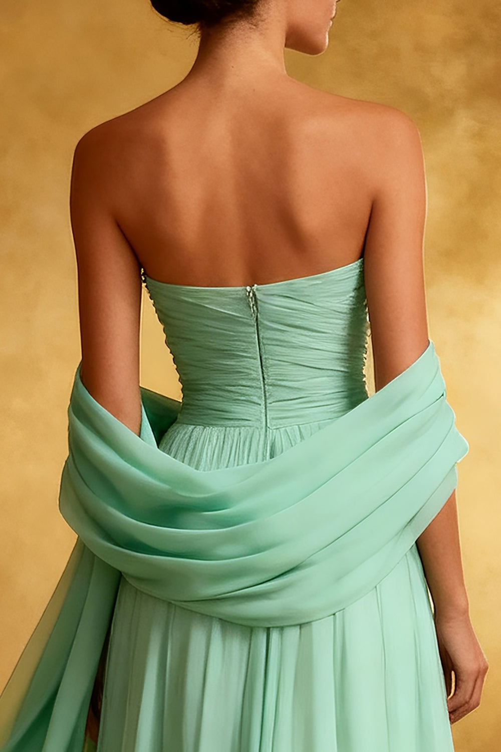 Strapless A-Line Mint Green Maxi Evening Dress with Beading - Image 4
