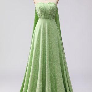 Strapless A Line Green White Polka Dot Bridesmaid Dress