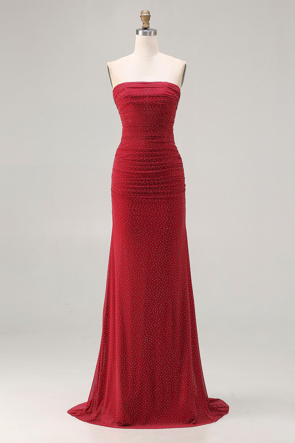 Strapless Beaded Mermaid Red Maxi Prom Dress - Image 5