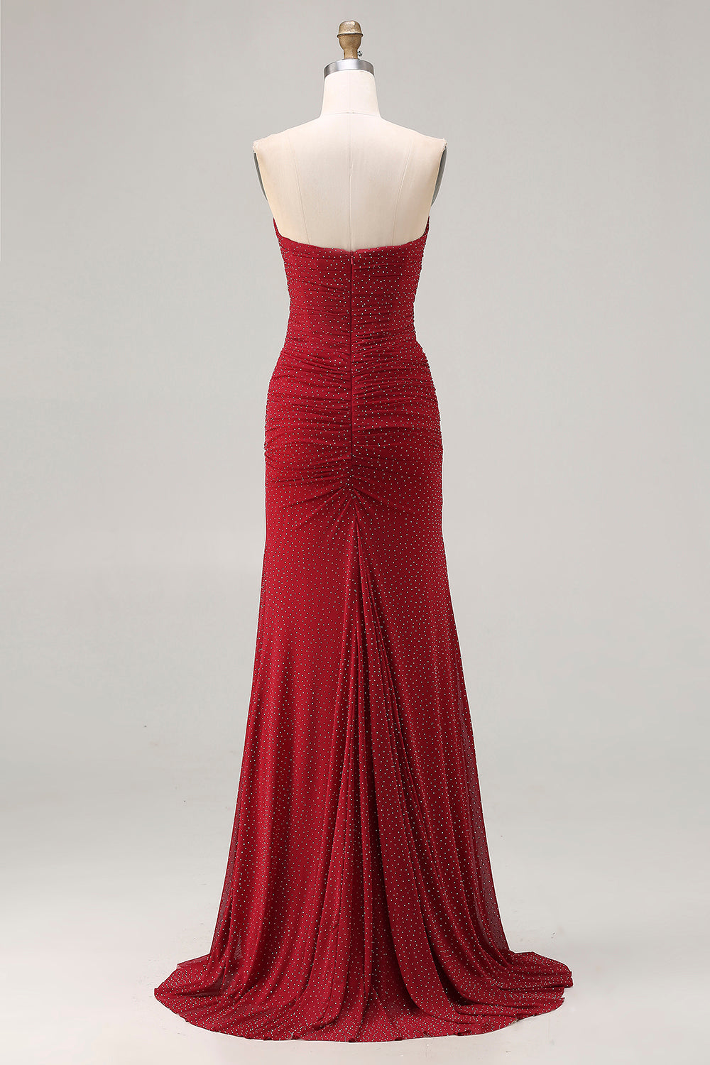 Strapless Beaded Mermaid Red Maxi Prom Dress - Image 6