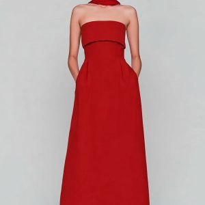 Strapless A-Line Red Wedding Guest Dress With Streamer