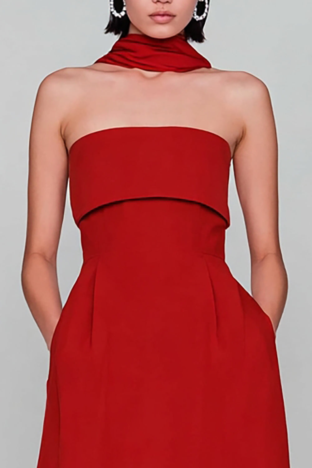 Strapless A-Line Red Wedding Guest Dress With Streamer - Image 3