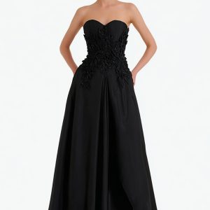 Strapless Black A-Line Maxi Formal Dress