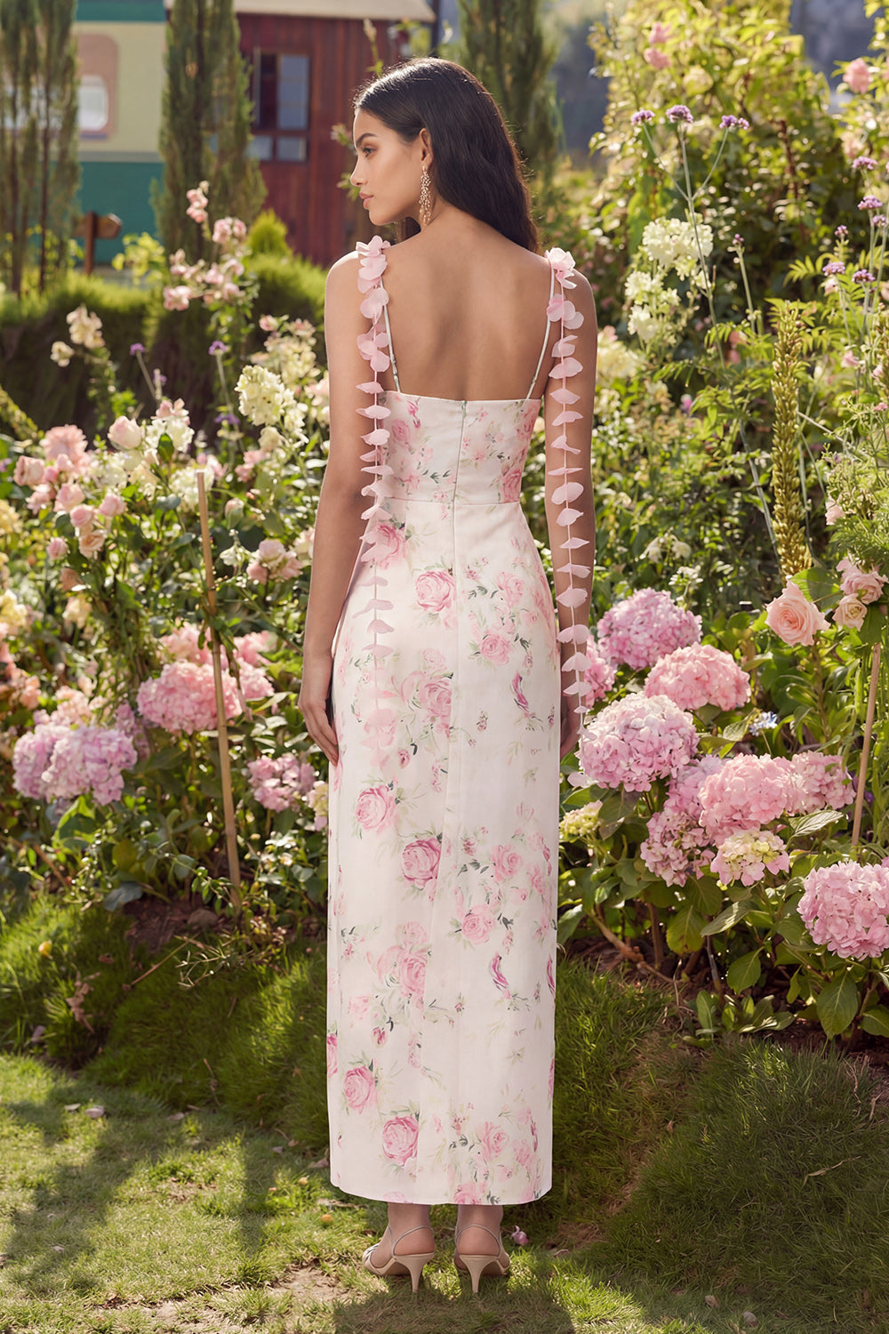 White Floral Printed Wedding Guest Dress with Slit - Image 2