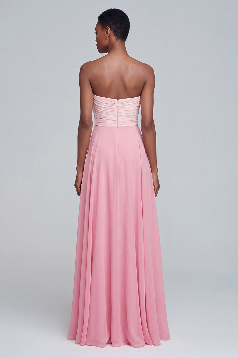 Strapless A Line Pink Ruched Maxi Formal Dress - Image 2